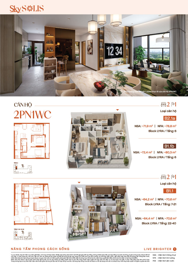 Căn Hộ 2 Phòng Ngủ 1 Vệ Sinh (2PN1WC) Sky Solis: Cân Bằng Không Gian – Tối Ưu Chi Phí