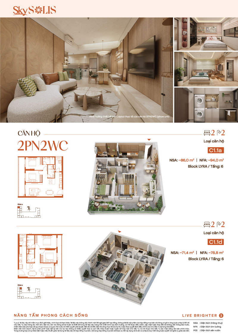 Căn Hộ 2 Phòng Ngủ 2 Vệ Sinh (2PN2WC) Sky Solis: Chuẩn Mực Sống Rộng Rãi & Đẳng Cấp